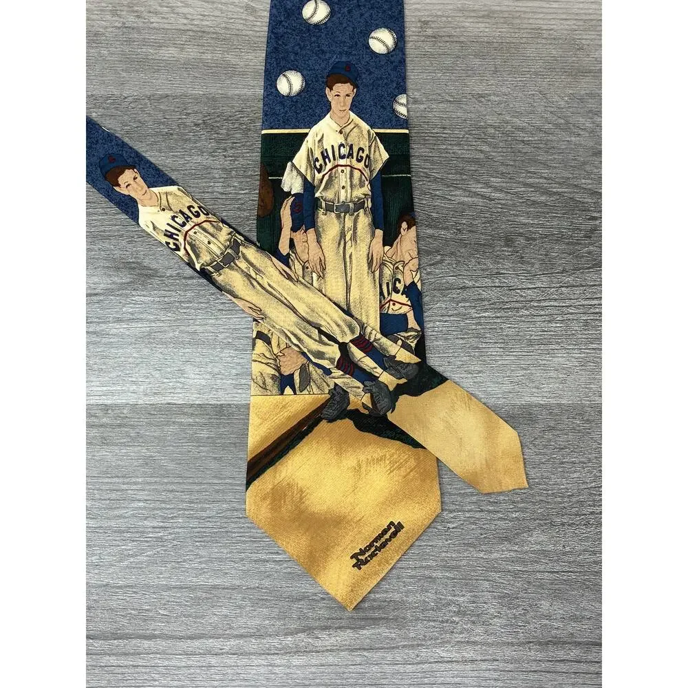 Norman Rockwell 1995 Silk Tie Baseball Saturday Evening Post Vintage 4